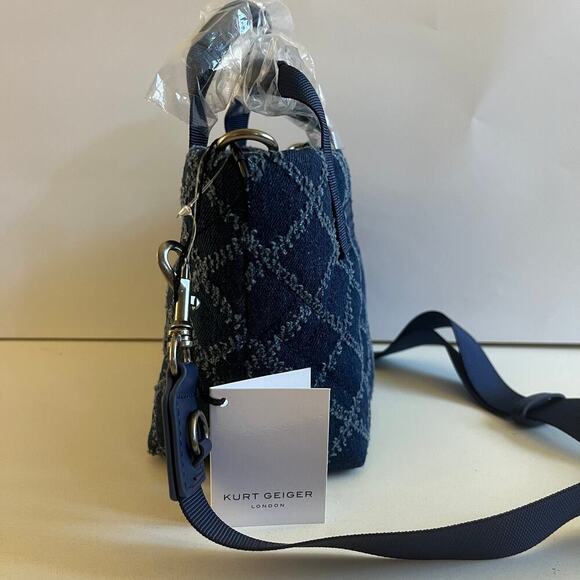 Kurt Geiger NWT, Denim Navy Blue, Quilted Tote Bag, Crossbody - Picture 7 of 15